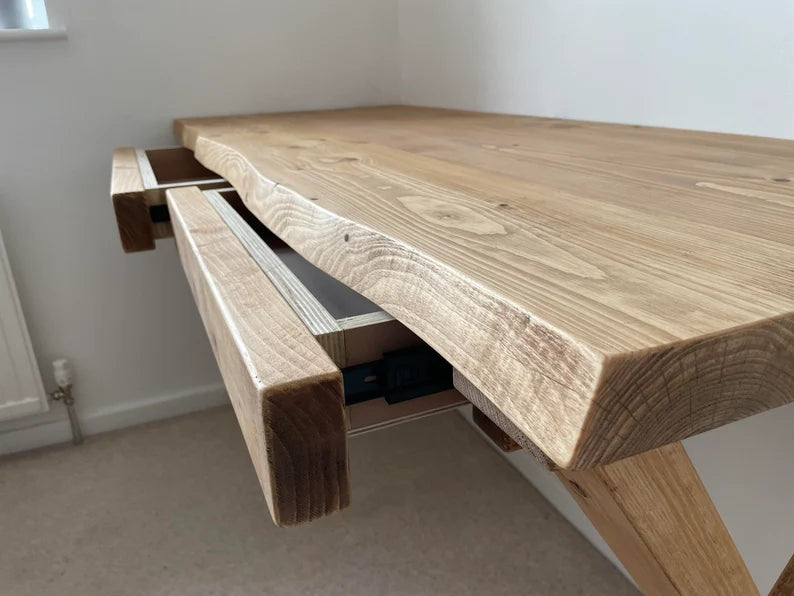 "Live edge wood study table matte finish variant"