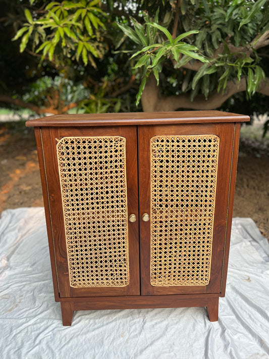 Moro hand-woven rattan cabinet with solid wood frame for living room storage