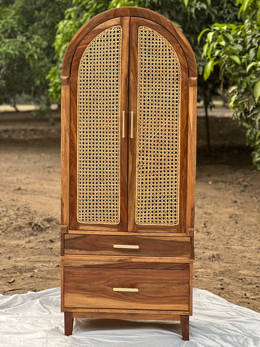 "NaturalNest canework cupboard with woven cane panels"