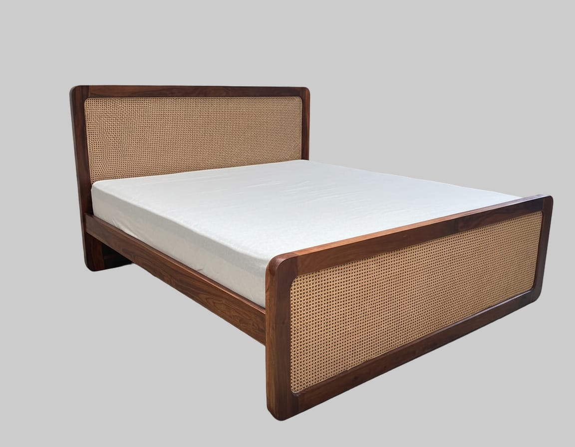 Natural cane and Sheesham wood bed by The Rural Gallery