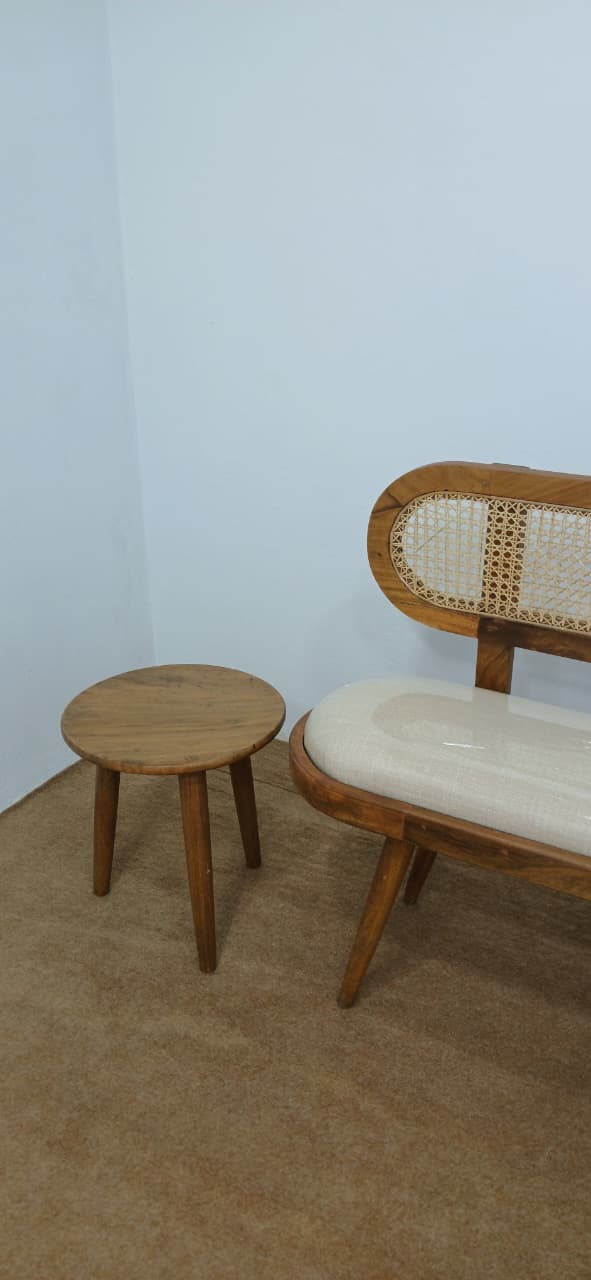Natural cane and wood bench for dining area