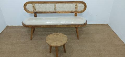 Natural rattan bench with solid wooden frame