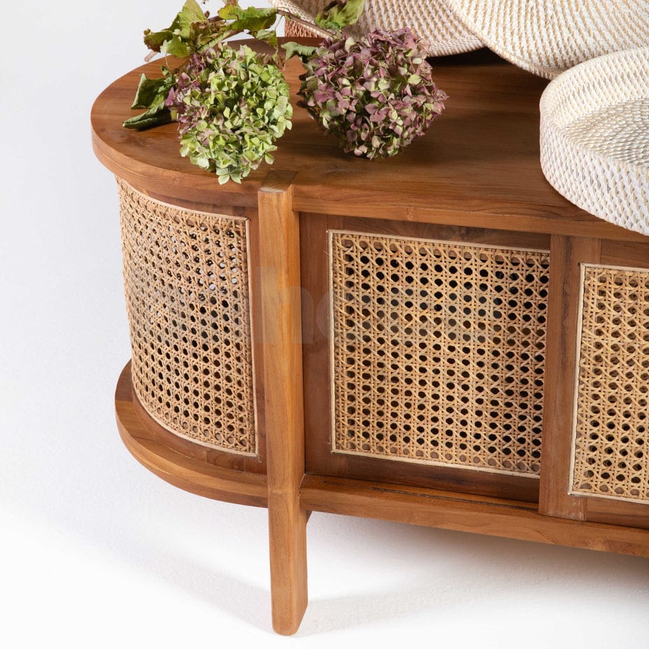 Natural rattan cane TV rack with storage