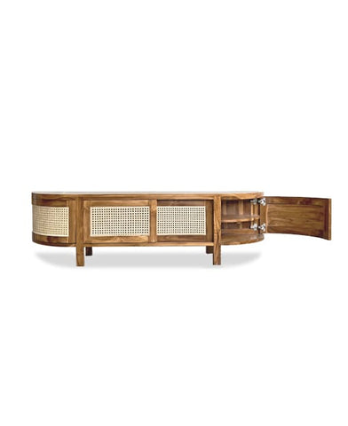 Natural rattan cane TV rack with storage
