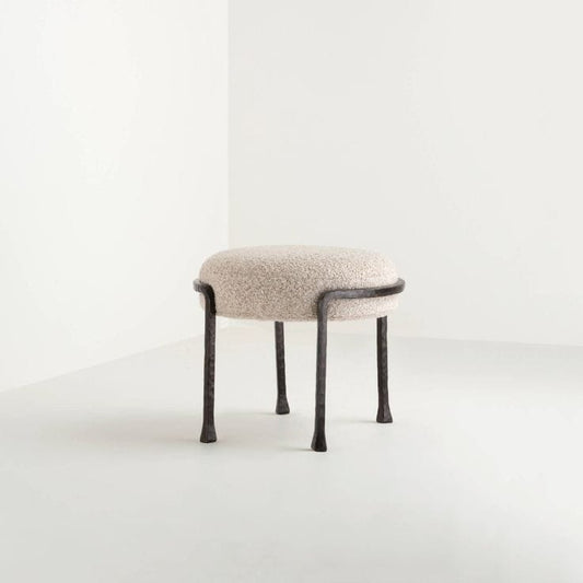 P36 Loomis upholstered wooden stool with bouclé cushioned seat - solid wood footstool