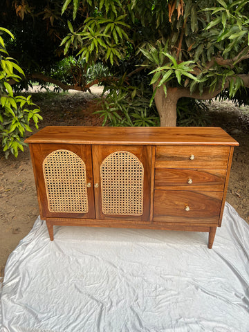 R25 Ravi hand-woven rattan chester with solid wood frame for living room storage