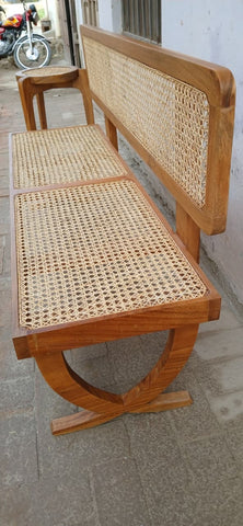 R27 Wevo hand-woven rattan bench with solid wood frame