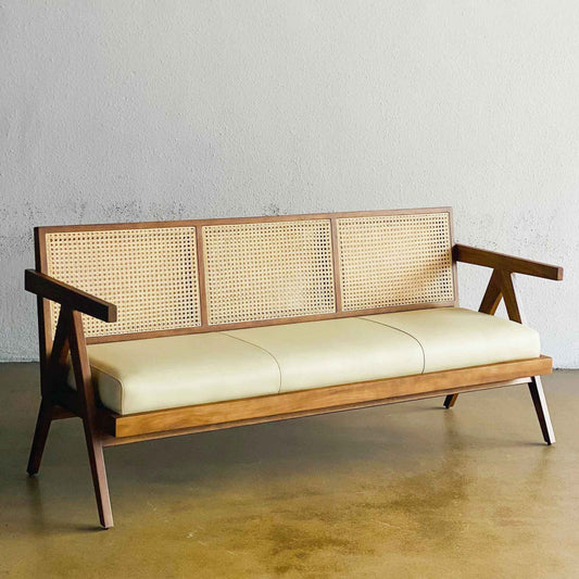 R32 Hand Weave Rest handwoven rattan bench with solid wood frame