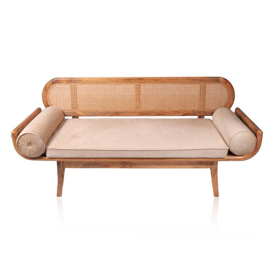 R35 Neer Weave handwoven rattan bench with solid wood frame