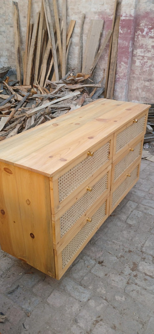 R57 Nurture wooden chester with natural cane panels