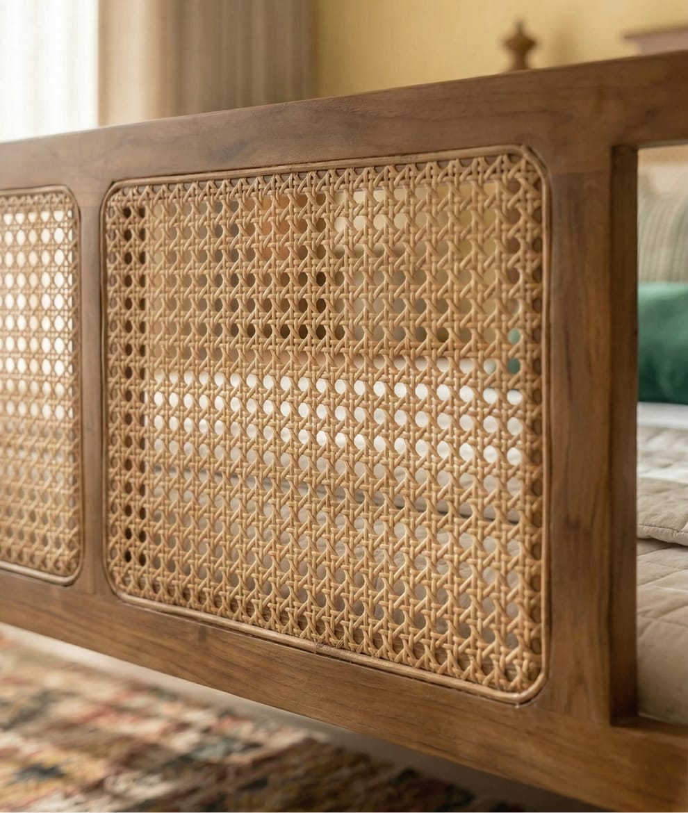 R59 Ravena natural cane bed with wooden frame