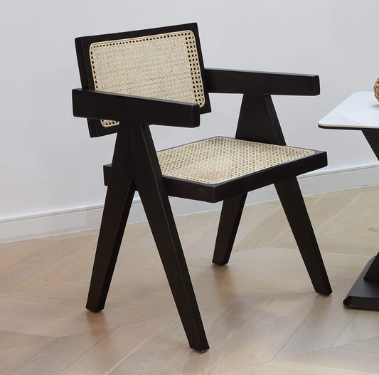"Rattan chair alternate angle, glossy finish"