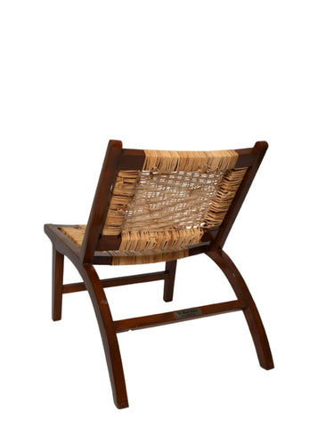"Rattan chair shown from front, full view"