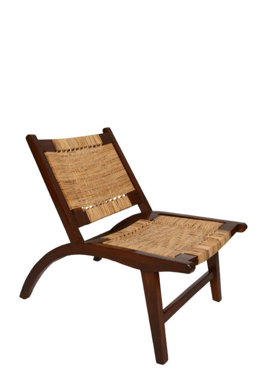 "Rattan comfort chair side view, glossy finish"