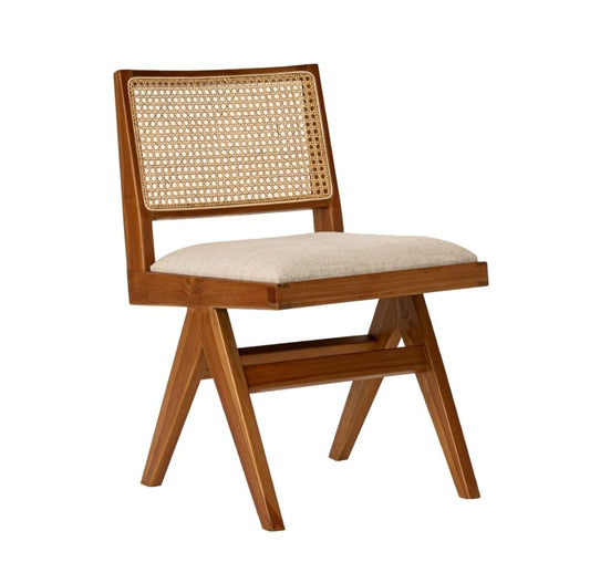 "Rattan dining chair alternate angle, glossy finish"