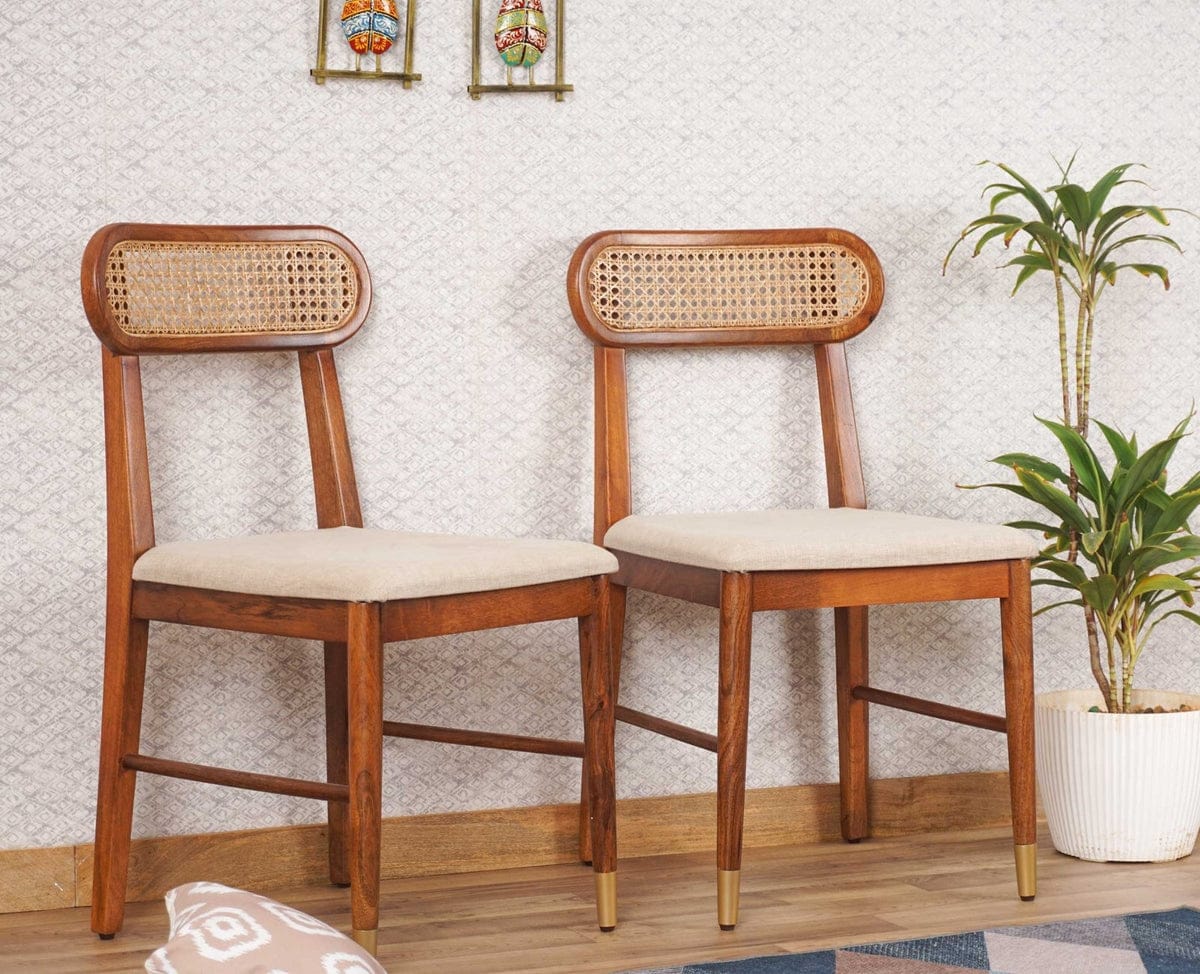 Rattan dining chair with woven cane seat and backrest