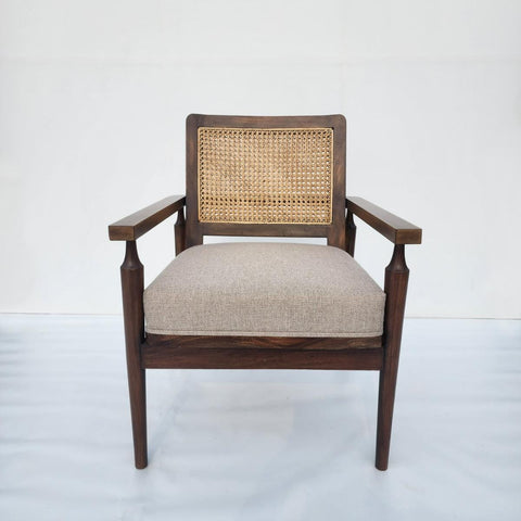 Rattan lounge chair with woven cane seat and backrest