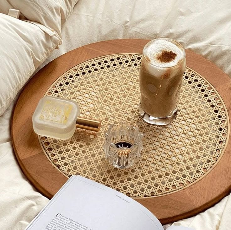 "Rattan tray used for serving tea and snacks"