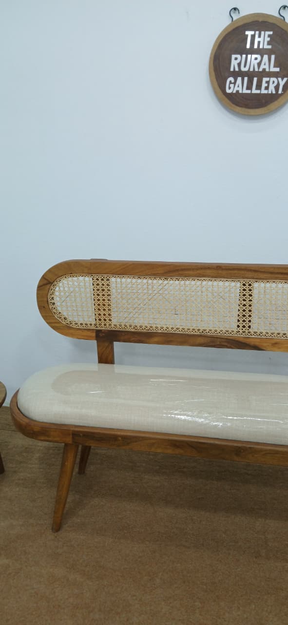 Rustic wooden rattan bench for living room