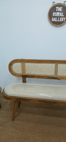 Rustic wooden rattan bench for living room