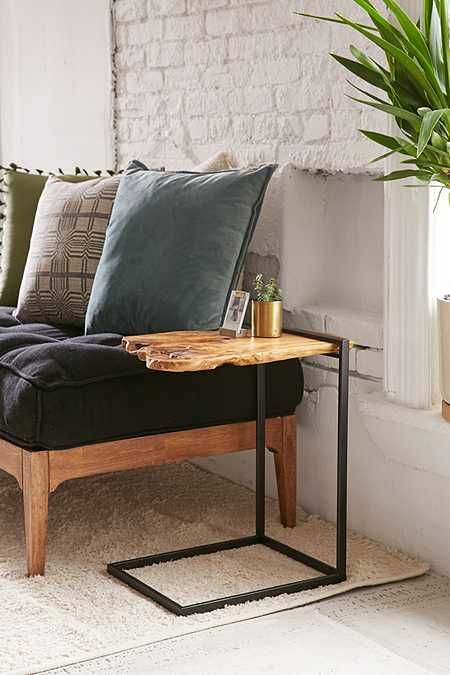 Sheesham live edge side table with hairpin legs, front view