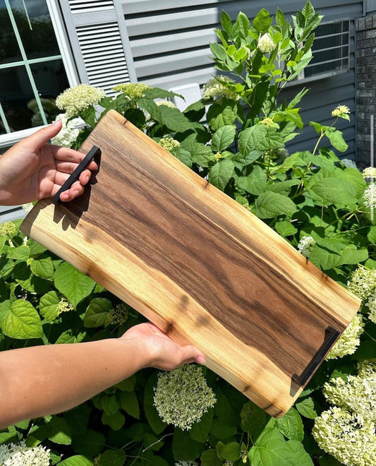 Sheesham wood live edge serving tray with natural bark edge
