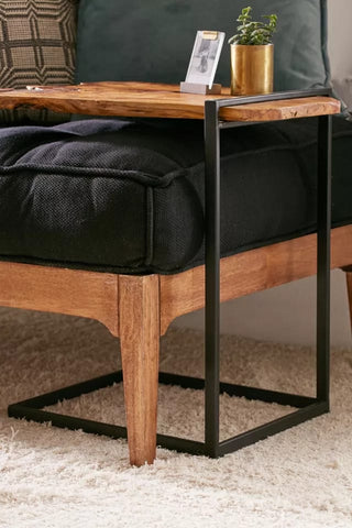 Sheesham wood side table, top view of live edge surface