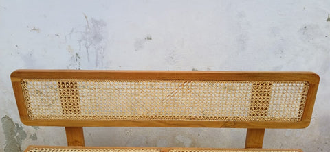 Side angle of Wevo bench highlighting solid wood frame
