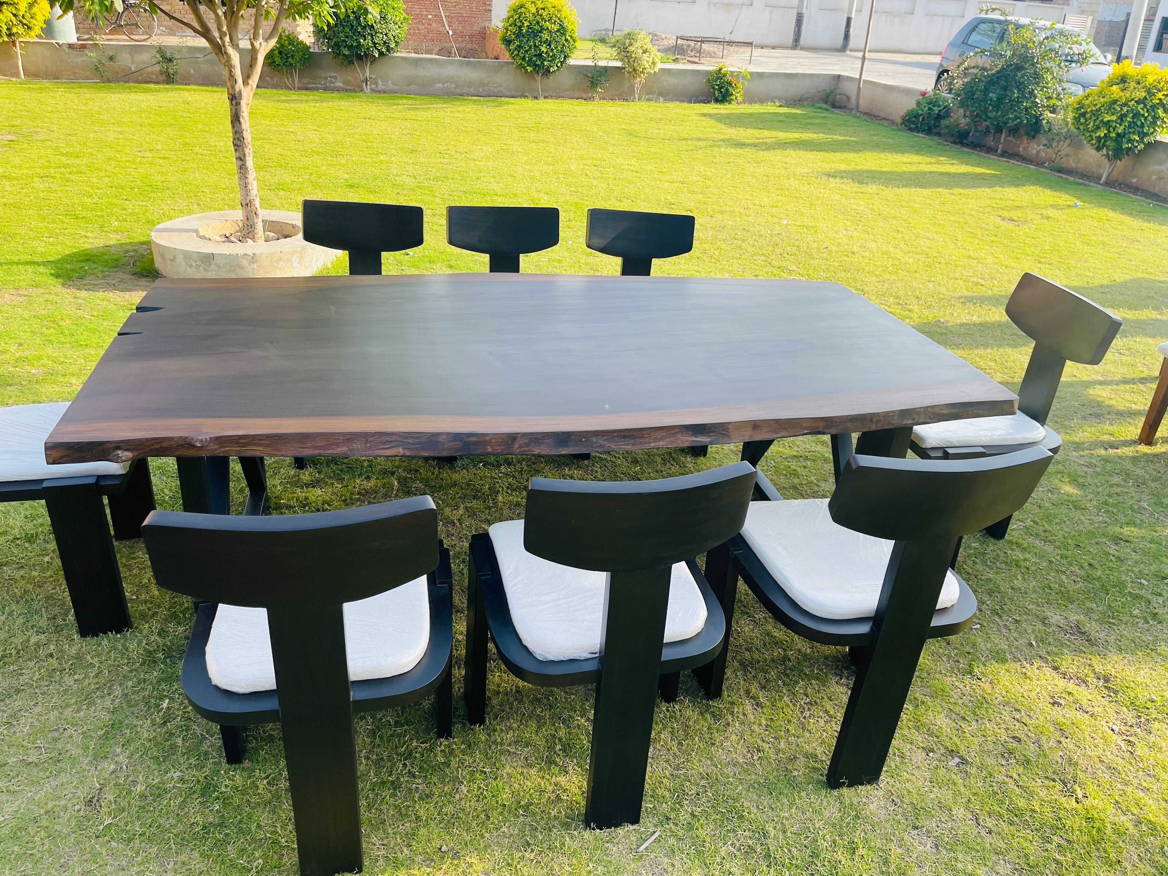 Solid wood dining table with natural grain