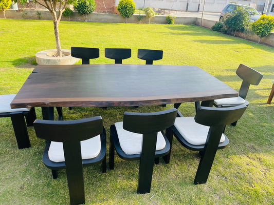 Solid wood dining table with natural grain