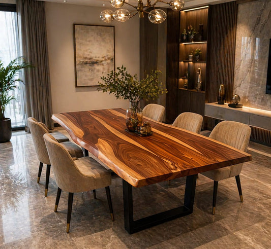 Solid wood dining table with natural grain