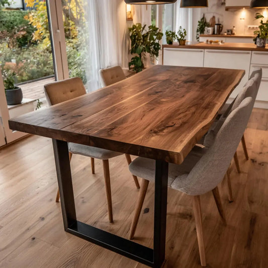 Solid wood dining table with natural grain