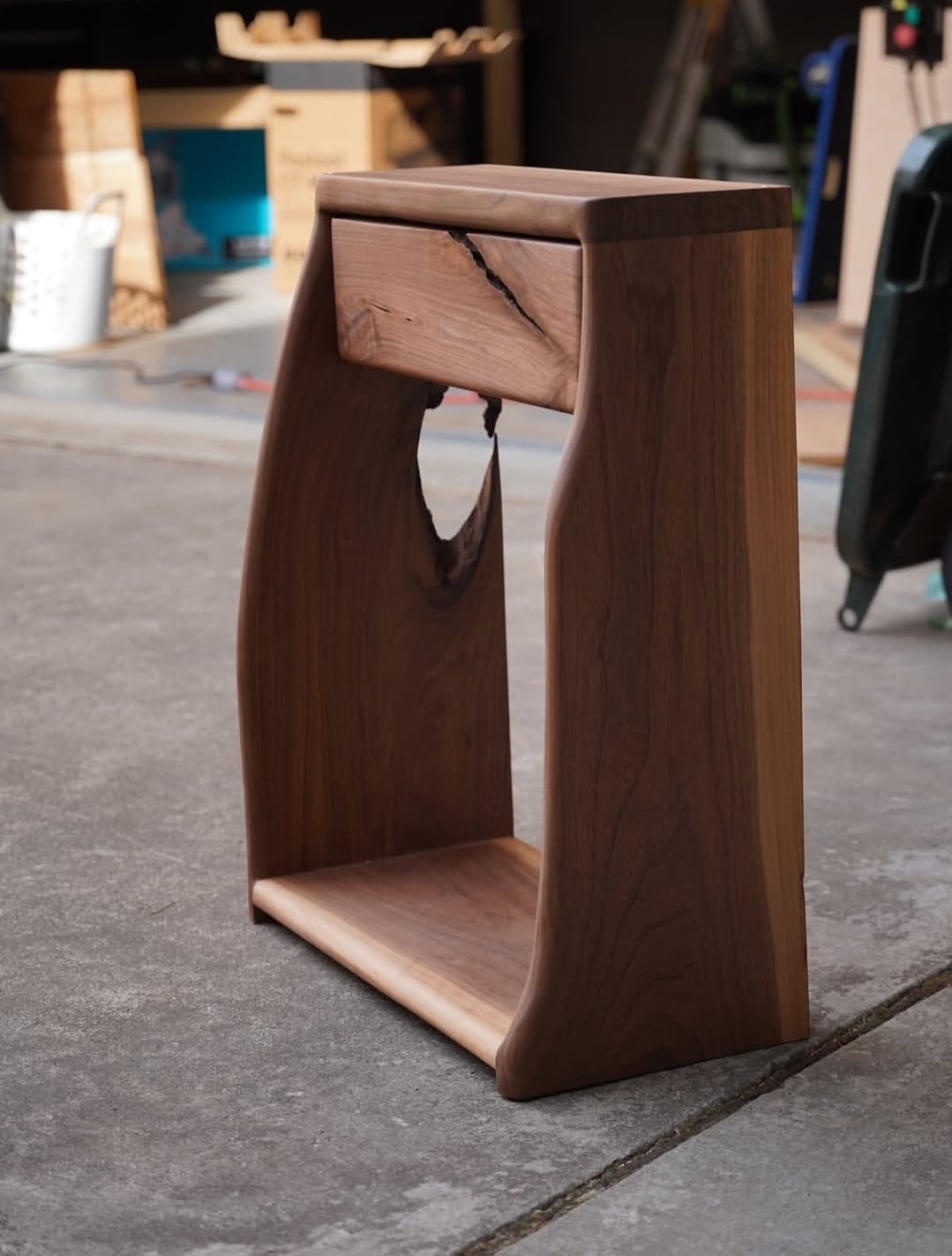 "Solid wood side table top view"