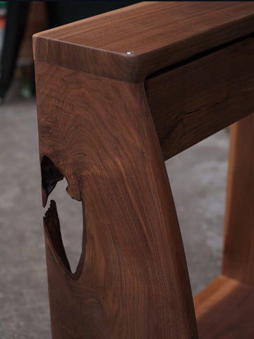 "Solid wood side table wood grain close-up"