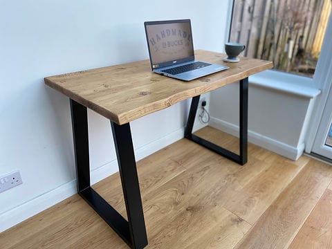 Study table front view showing wood top and legs