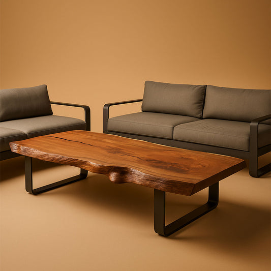 L12 NatureLine: Live Edge Rustic Center Table, Farmhouse Table with Metal Leg, Unique Coffee Tables, Rustic Root Wood Coffee Table