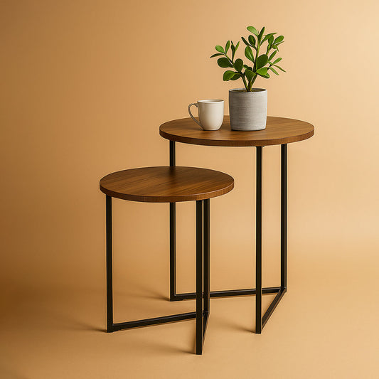 H43 Nova: V-Leg Round Nesting Tables, Solid Wood Nesting Table Set, Natural Finish Accent Tables, Functional & Stylish, Multi-Use Set for Living Spaces