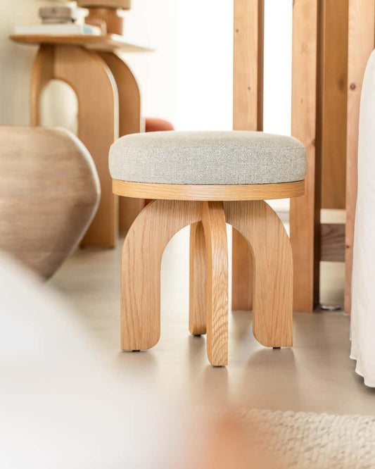 Velwood stool side view showing solid wood base
