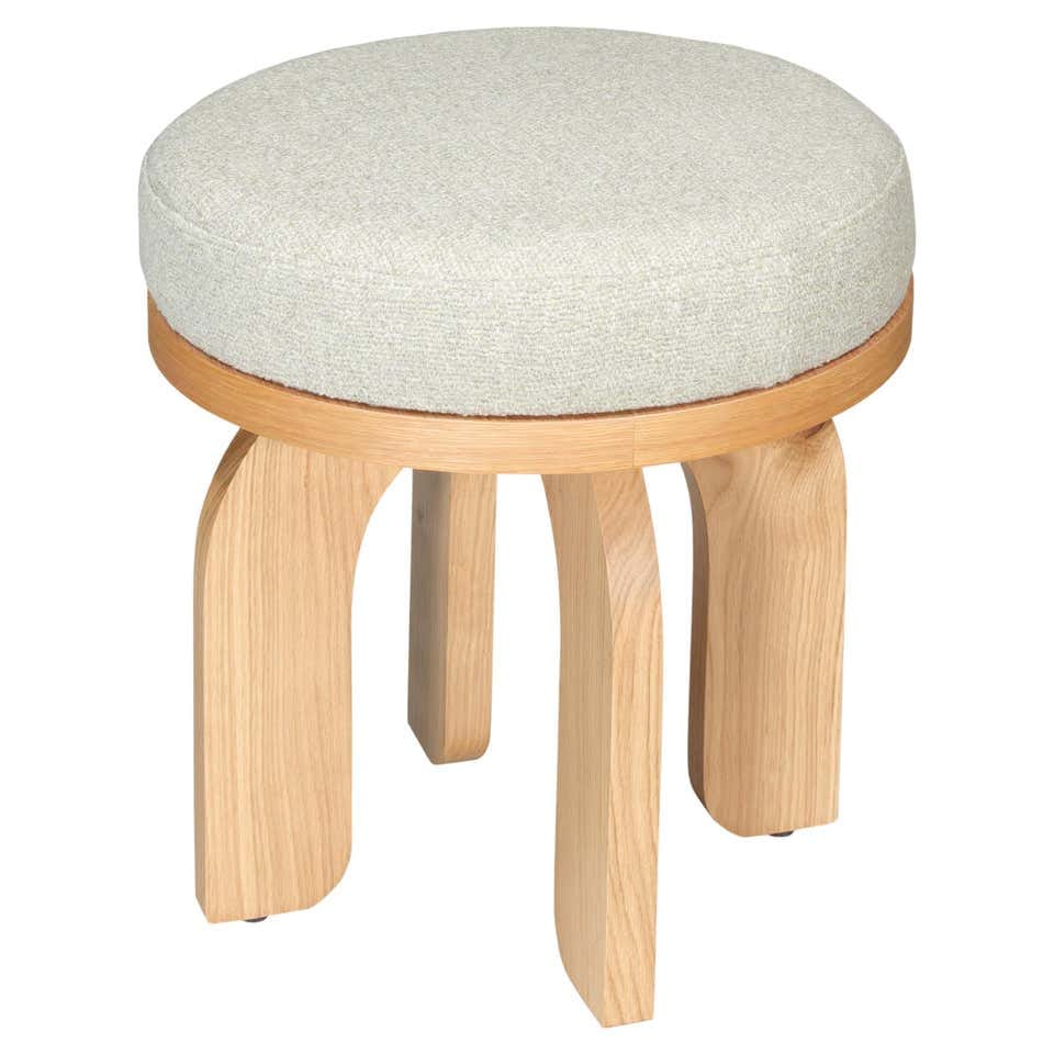 Velwood stool with bouclé cushioned top - solid wood footstool
