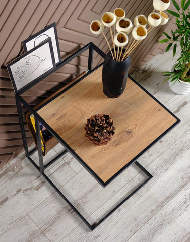 Wooden C Coffee Table with Magazine Rack