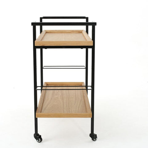 Emer Natural Wood Color Metal Serving Trolley