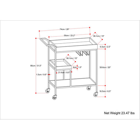 Rectangle Natural Color Black Metal Serving Trolley