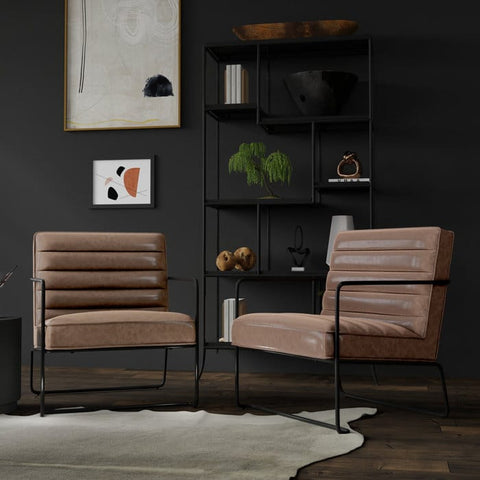 Industrial Metal Accent Chair with Horizontal Channeling