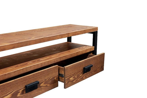 Modern Solid Wood Tv Stand - Solid Wooden and Metal Tv Unit / Natural Wood Media Console