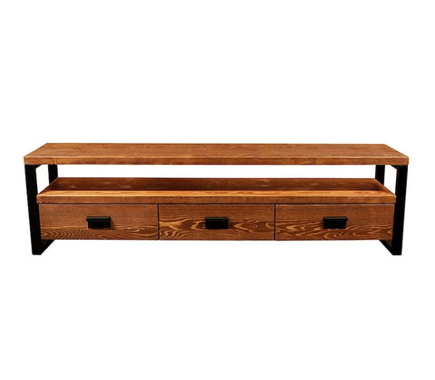 Modern Solid Wood Tv Stand - Solid Wooden and Metal Tv Unit / Natural Wood Media Console