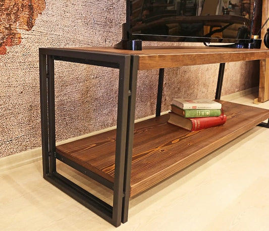 Handmade Wood and Metal Tv Stand - / Rustic Farmhouse Tv Console