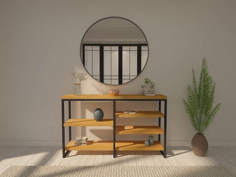 Solid Wood Console Table with Metal Frame , Rustic Modern Entryway Table