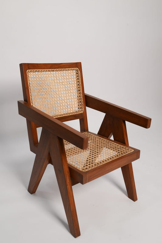 R06 Virsa: Rattan Lounge Chair, Natural Cane Back Accent Chair, Vintage-Inspired Cane Seat Chair