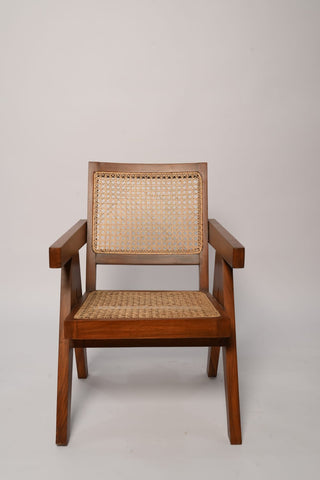 R06 Virsa: Rattan Lounge Chair, Natural Cane Back Accent Chair, Vintage-Inspired Cane Seat Chair