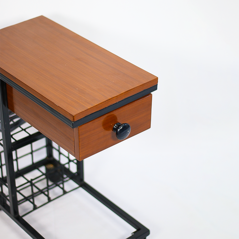 Wooden C-Side Table with Power Outlet & Rack